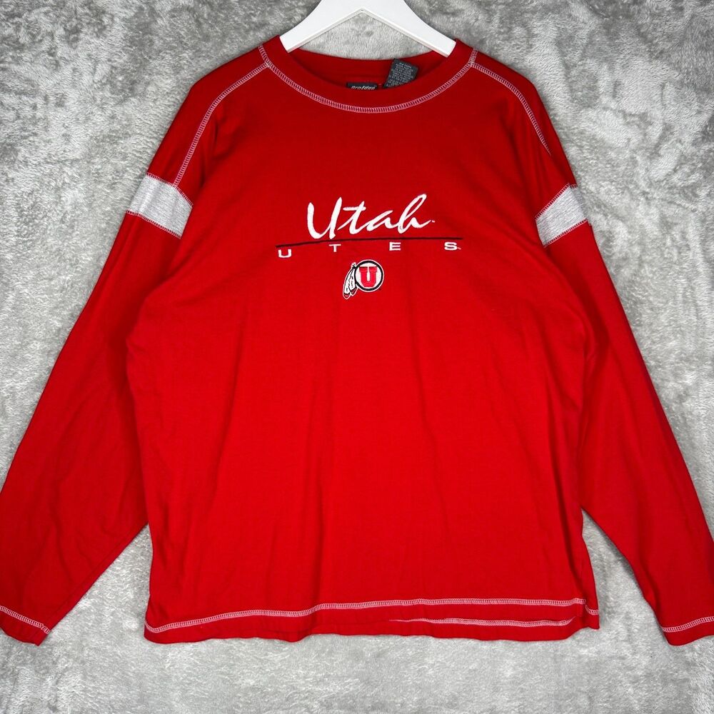 Vtg University of Utah Utes T-Shirt Mens XL Long Sleeve Embroidered Script Logo